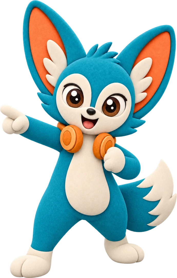 Hyro, the fennec fox mascot of Hyro Games, pointing excitedly at the headline